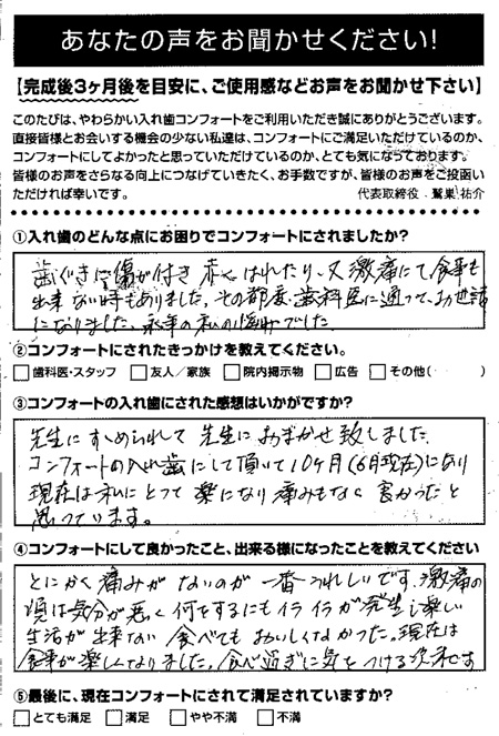 コンフォート入れ歯ご利用者アンケート
