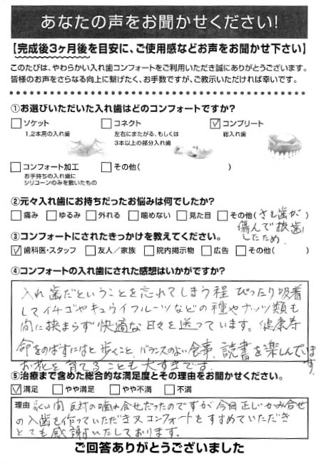 コンプリートご利用者様（80代・女性）アンケート