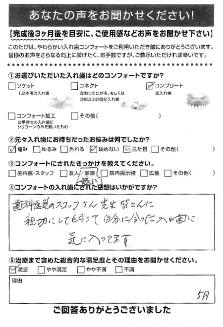 コンプリートご利用者様（80代・男性）アンケート