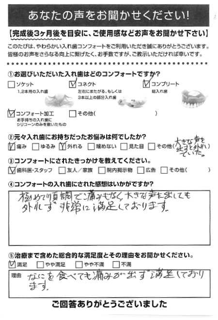 コネクトご利用者様（80代・男性）アンケート