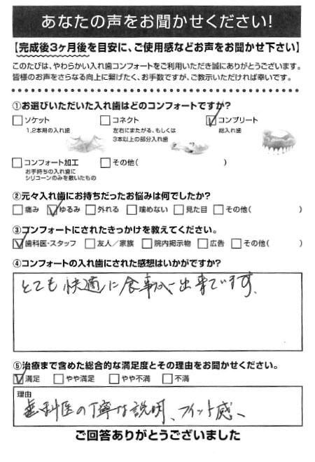 コンプリートご利用者様（70代・男性）アンケート