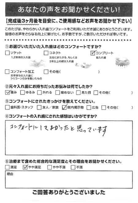 コンプリートご利用者様（60代・女性）アンケート