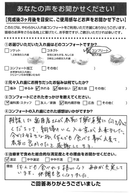 コンプリートご利用者様（70代・女性）アンケート