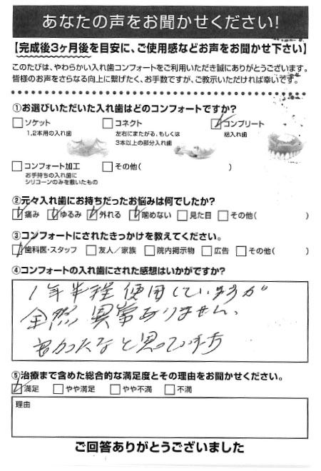 コンプリートご利用者様（70代・男性）アンケート