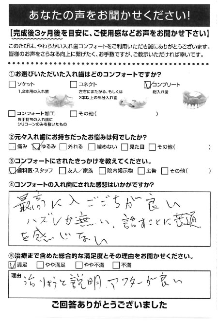 コンプリートご利用者様（70代・男性）アンケート