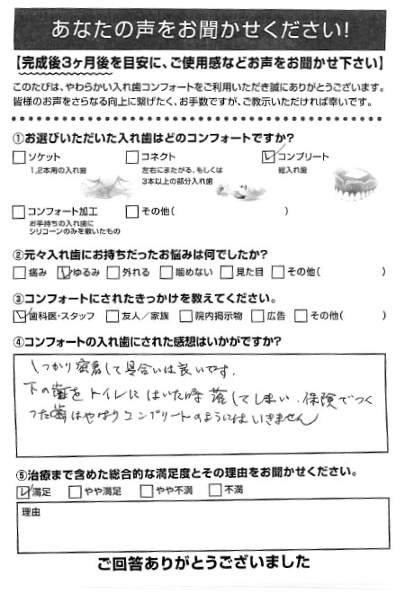 コンプリートご利用者様（70代・女性）アンケート