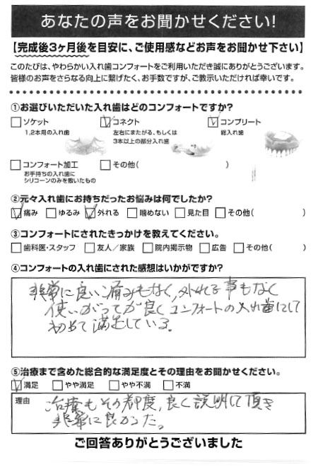 コネクトご利用者様（80代・男性）アンケート