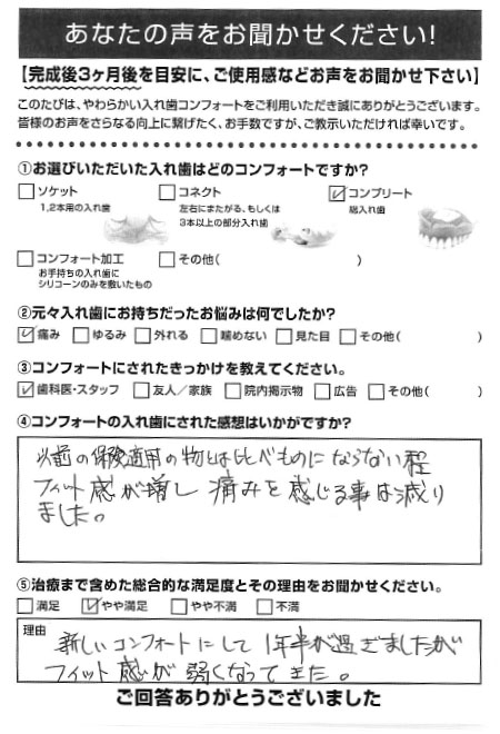 コンプリートご利用者様（60代・男性）アンケート