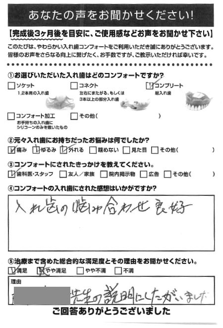 コンプリートご利用者様（80代・男性）アンケート