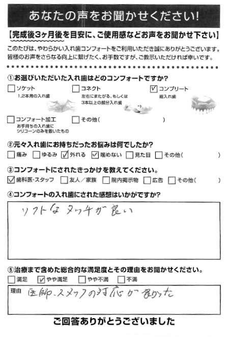 コンプリートご利用者様（70代・男性）アンケート