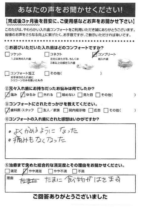 コンプリートご利用者様（80代・ 女性）アンケート