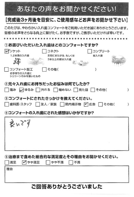 ソケットご利用者様（70代・ 男性）アンケート