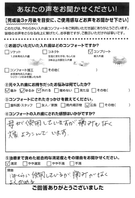 コンプリートご利用者様（女性）アンケート