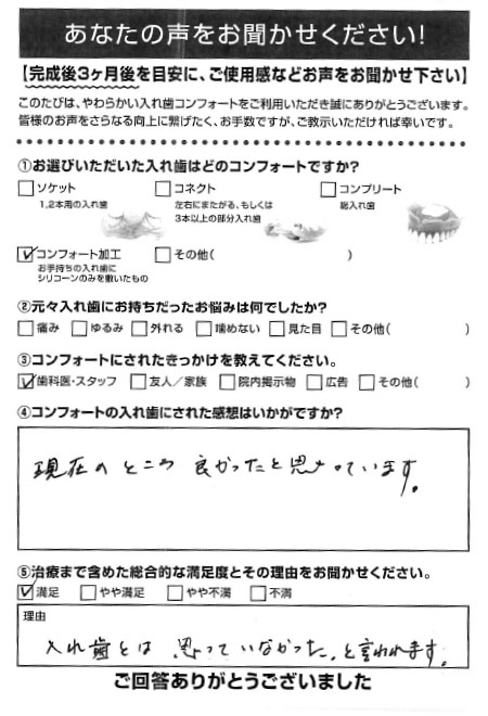 コンフォート加工ご利用者様（女性）アンケート