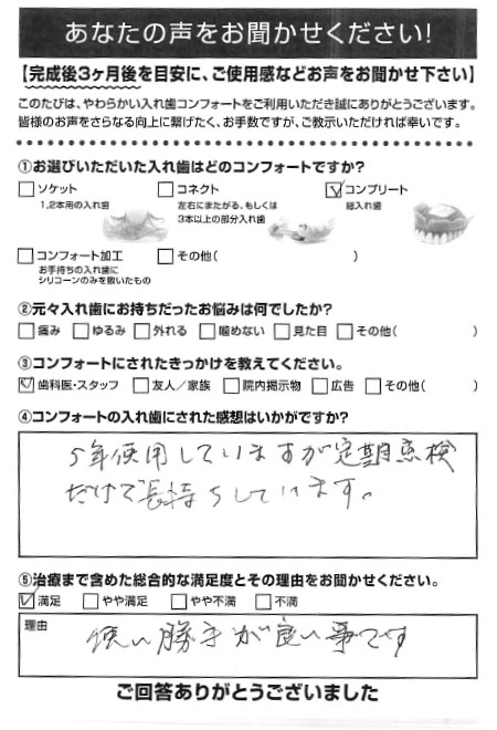 コンプリートご利用者様（80代・女性）アンケート