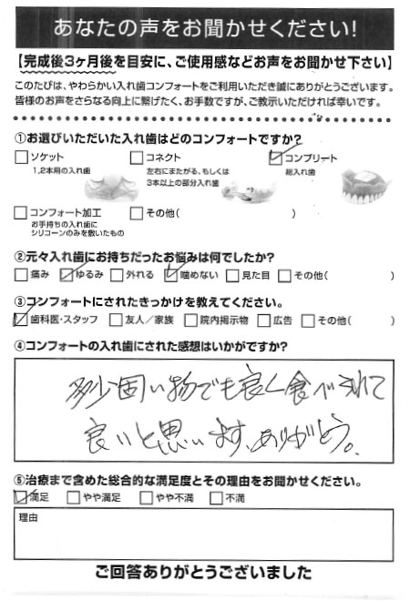 コンプリートご利用者様（80代・男性）アンケート