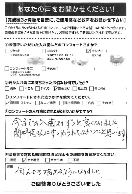 コンプリートご利用者様（80代・男性）アンケート