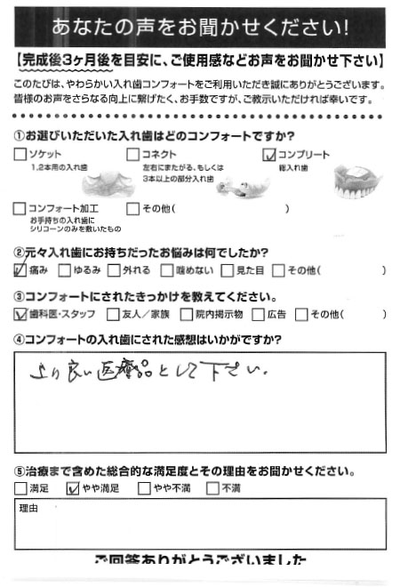 コンプリートご利用者様（70代・男性）アンケート