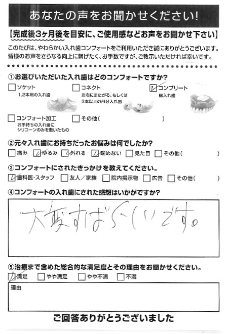 コンプリートご利用者様（70代・男性）アンケート