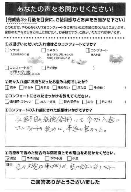 コンプリートご利用者様（80代・男性）アンケート