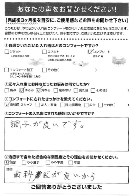 コンプリートご利用者様（90代・男性）アンケート