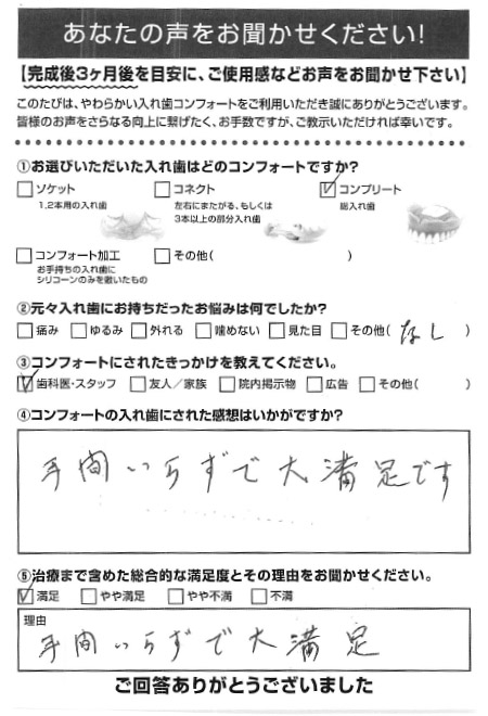 コンプリートご利用者様（80代・男性）アンケート