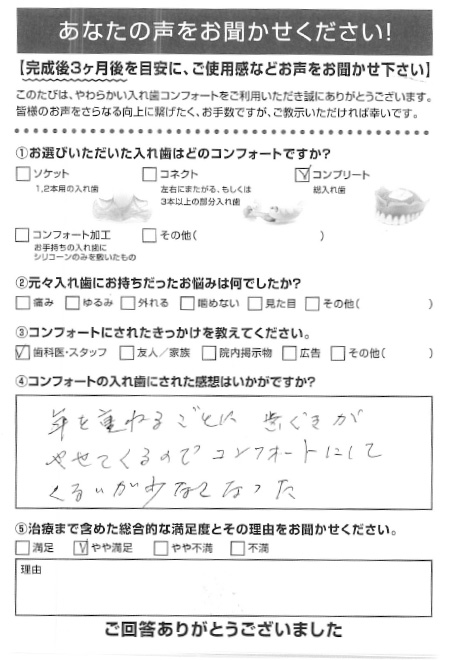 コンプリートご利用者様（80代・女性）アンケート