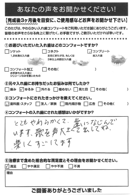 コンプリートご利用者様（70代・女性）アンケート