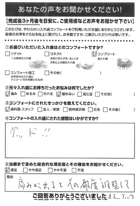 コンプリートご利用者様（60代・男性）アンケート