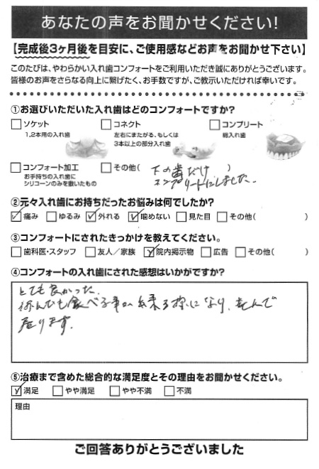 コンプリートご利用者様（80代・女性）アンケート