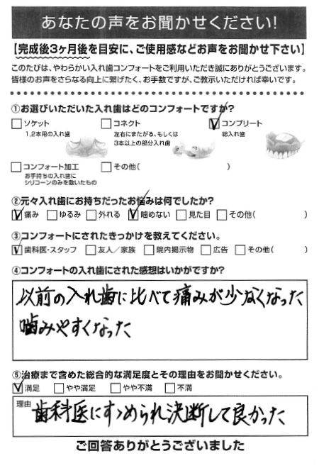 コンプリートご利用者様（70代・女性）アンケート