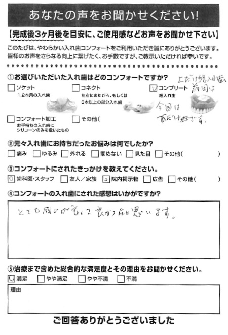 コンプリートご利用者様（80代・女性）アンケート