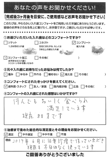 コンプリートご利用者様（80代・女性）アンケート