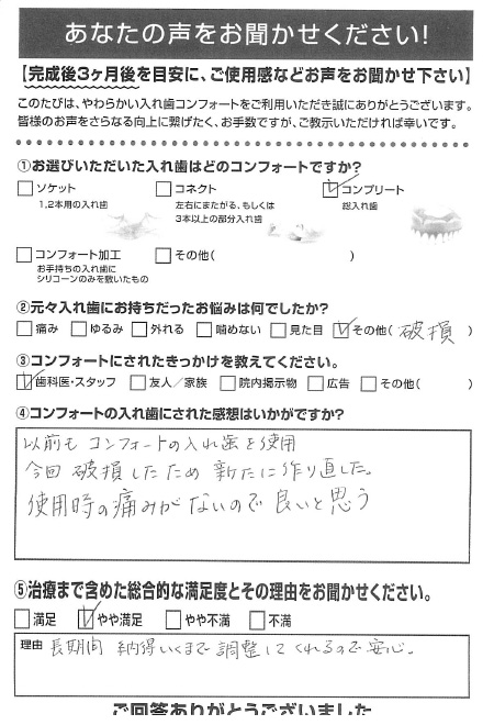 コンプリートご利用者様（80代・女性）アンケート