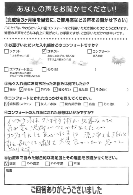 コネクトご利用者様（70代・女性）アンケート