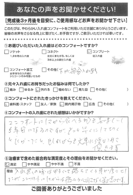 コンプリートご利用者様（70代・女性）アンケート