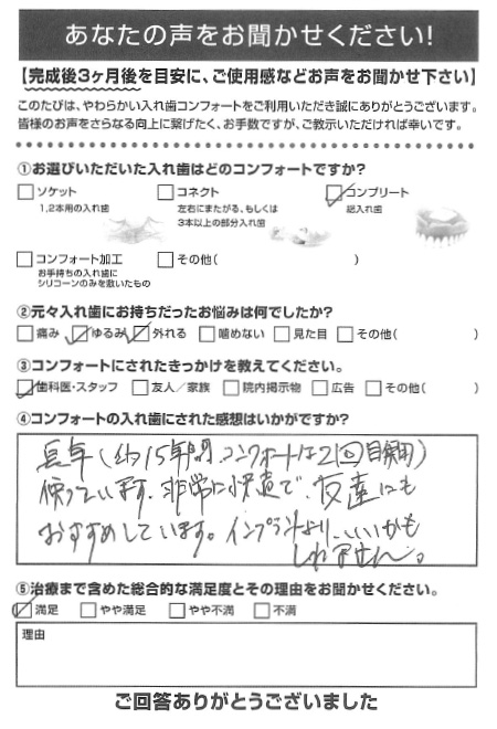 コンプリートご利用者様（70代・男性）アンケート