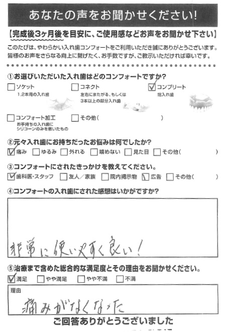 コンプリートご利用者様（60代・男性）アンケート