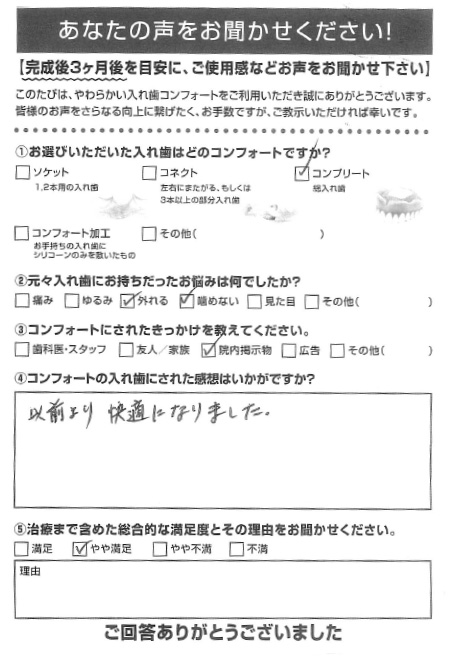 コンプリートご利用者様（60代・女性）アンケート