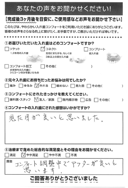 コネクトご利用者様（70代・男性）アンケート