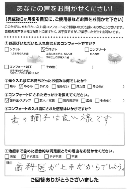 コネクトご利用者様（90代・男性）アンケート