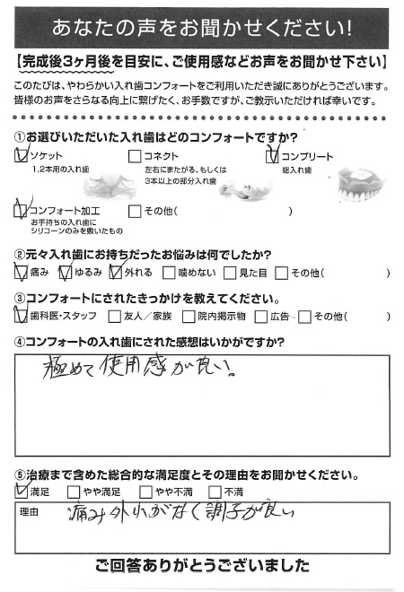 ソケット／コンプリート／コンフォート加工ご利用者様（男性）アンケート