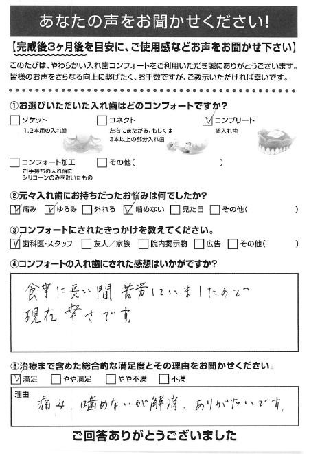 コンプリートご利用者様（80代・女性）アンケート