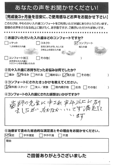 コンプリートご利用者様（80代・男性）アンケート