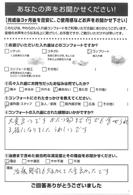 コンプリートご利用者様（80代・女性）アンケート