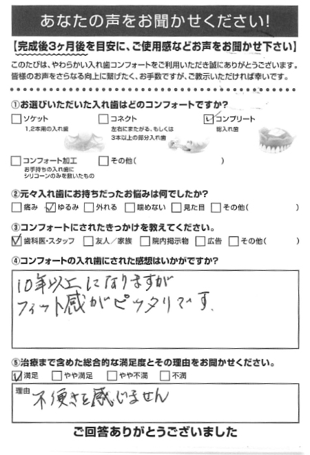 コンプリートご利用者様（70代・女性）アンケート