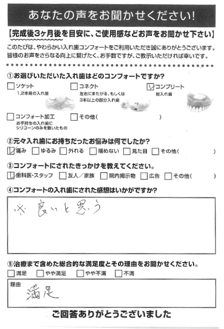 コンプリートご利用者様（80代・男性）アンケート