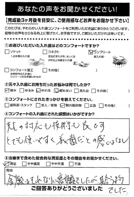 コンプリートご利用者様（60代・女性）アンケート