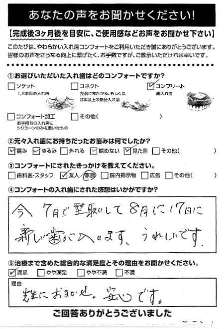 コンプリートご利用者様（80代・男性）アンケート