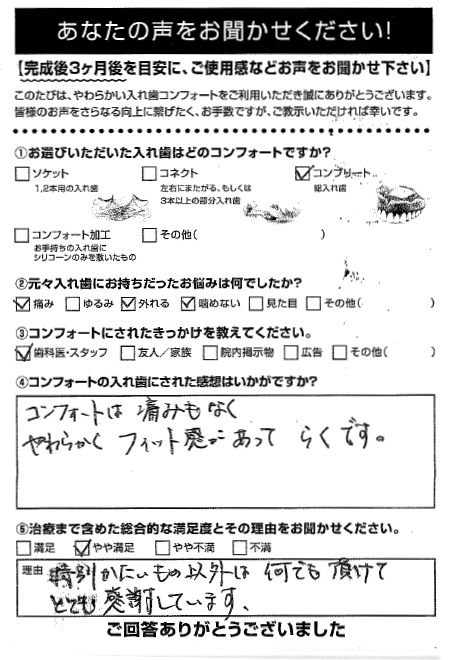 コンプリートご利用者様（60代・女性）アンケート